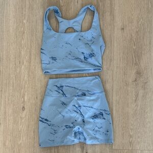 Bombshell Sportswear Light Blue Marble Athletic Shorts Set - Medium